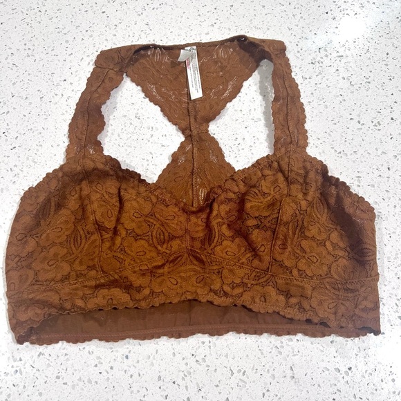 FREE PEOPLE Floral Lace Bralette in Warm Brown large - Picture 1 of 11